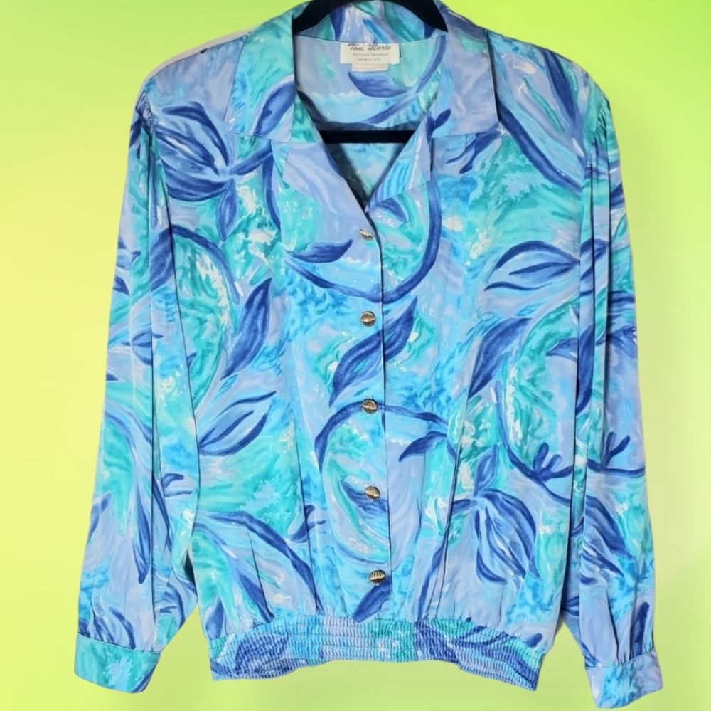 Vintage Abstract Ocean Windbreaker Top